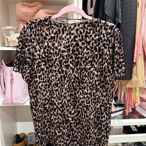 Leopard Print Short Sleeve Top - Pink & Black